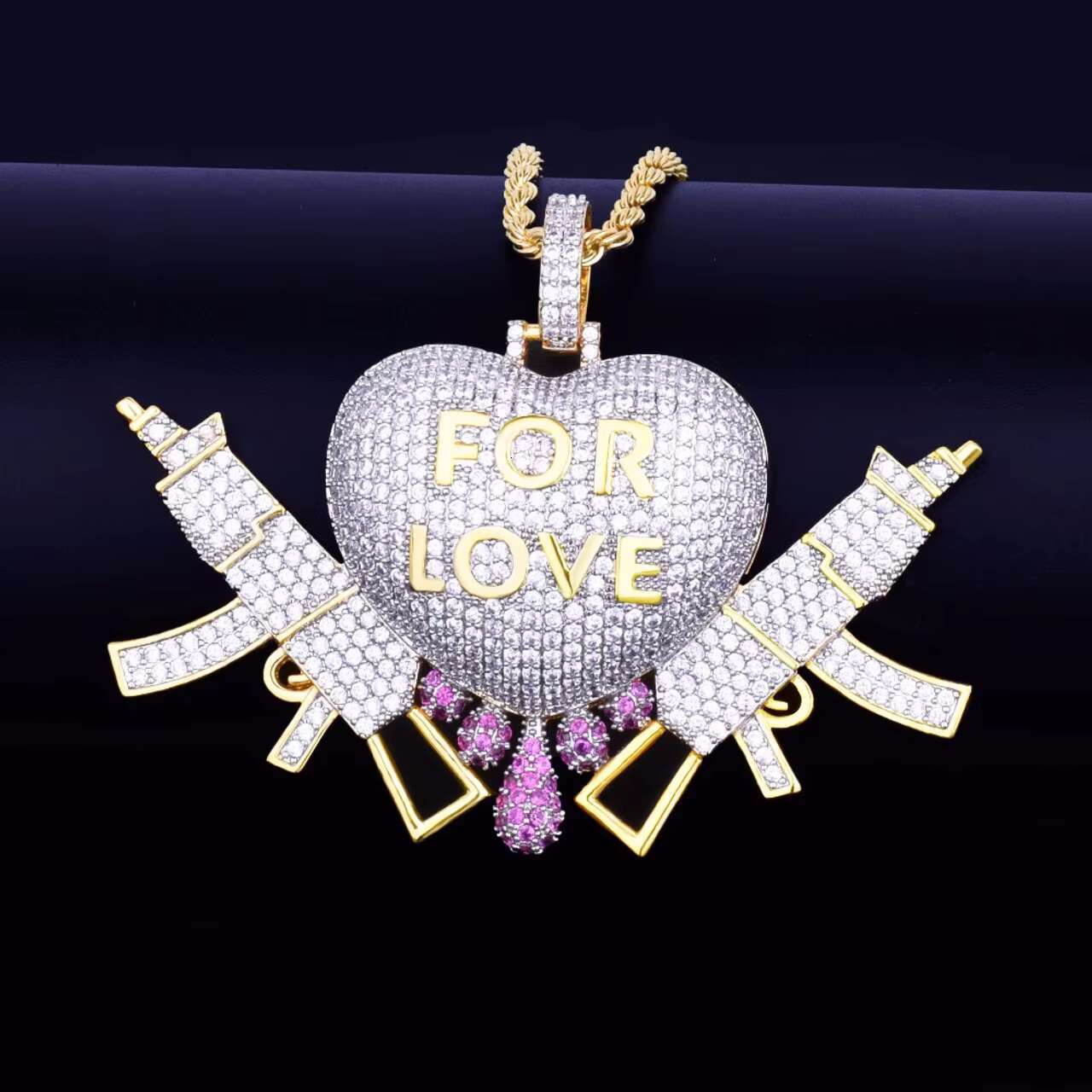 Luxury 24k Gold .925 Silver Love Heart Drip Semi-Automatic Pendant Hip Hop Style Moissanite Necklace Charms