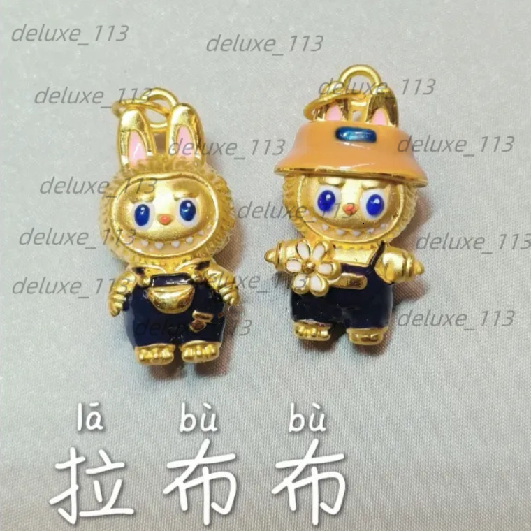 2D Cartoon Doll Labubu ~ Couple Necklace Light Small Pendant Niche Fashion Clavicle Chain