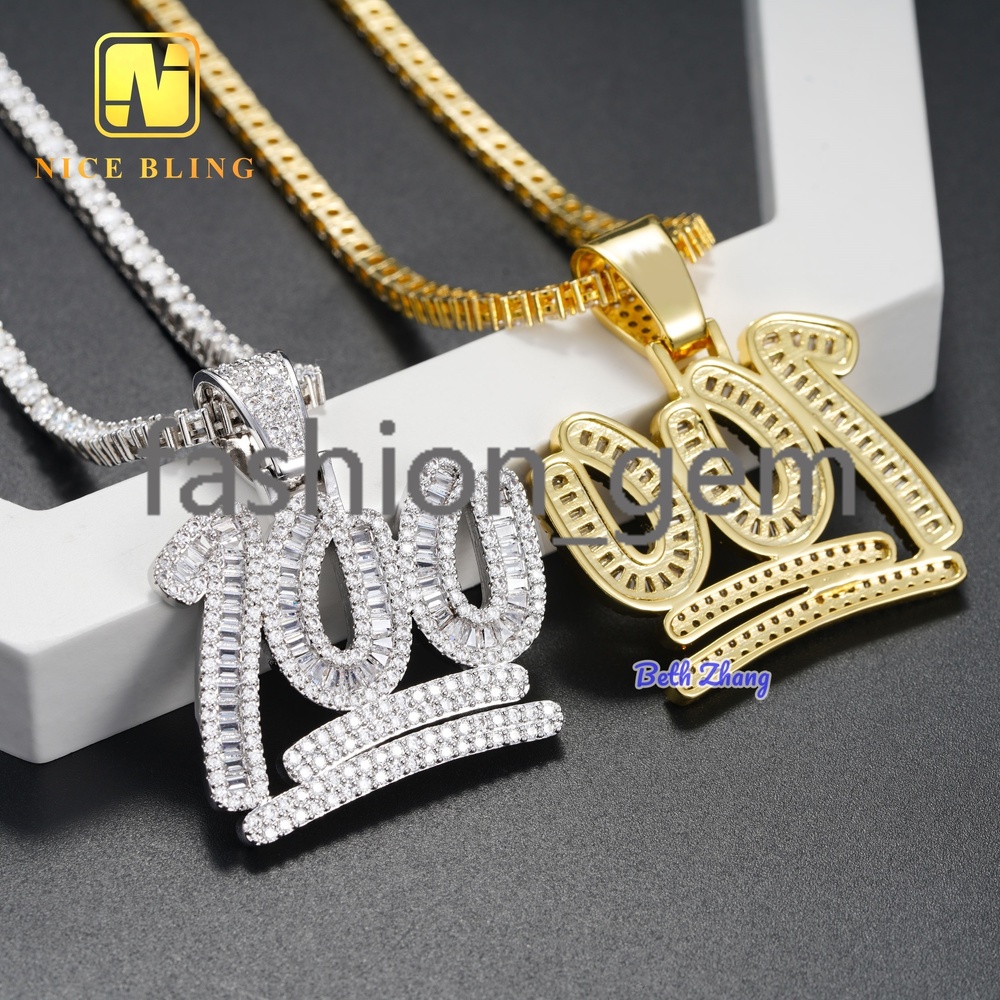 Pass Diamond Tester Custom Hip Hop Jewelry 100 Points Iced Out Number Pendant 925 Silver baguette Moissanite Diamond Pendant