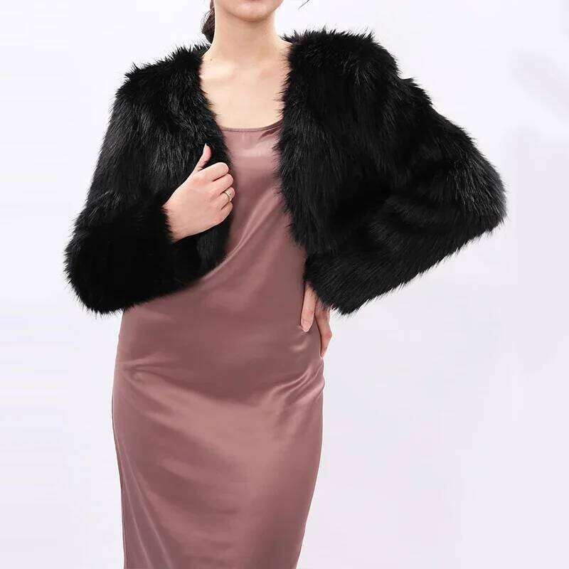 Womens Faux Fur Cropped Jacket Open Front Long Sleeve Winter Fuzzy Fleece Warm Thick Streetwear Casual Fashion Outerwear Coats