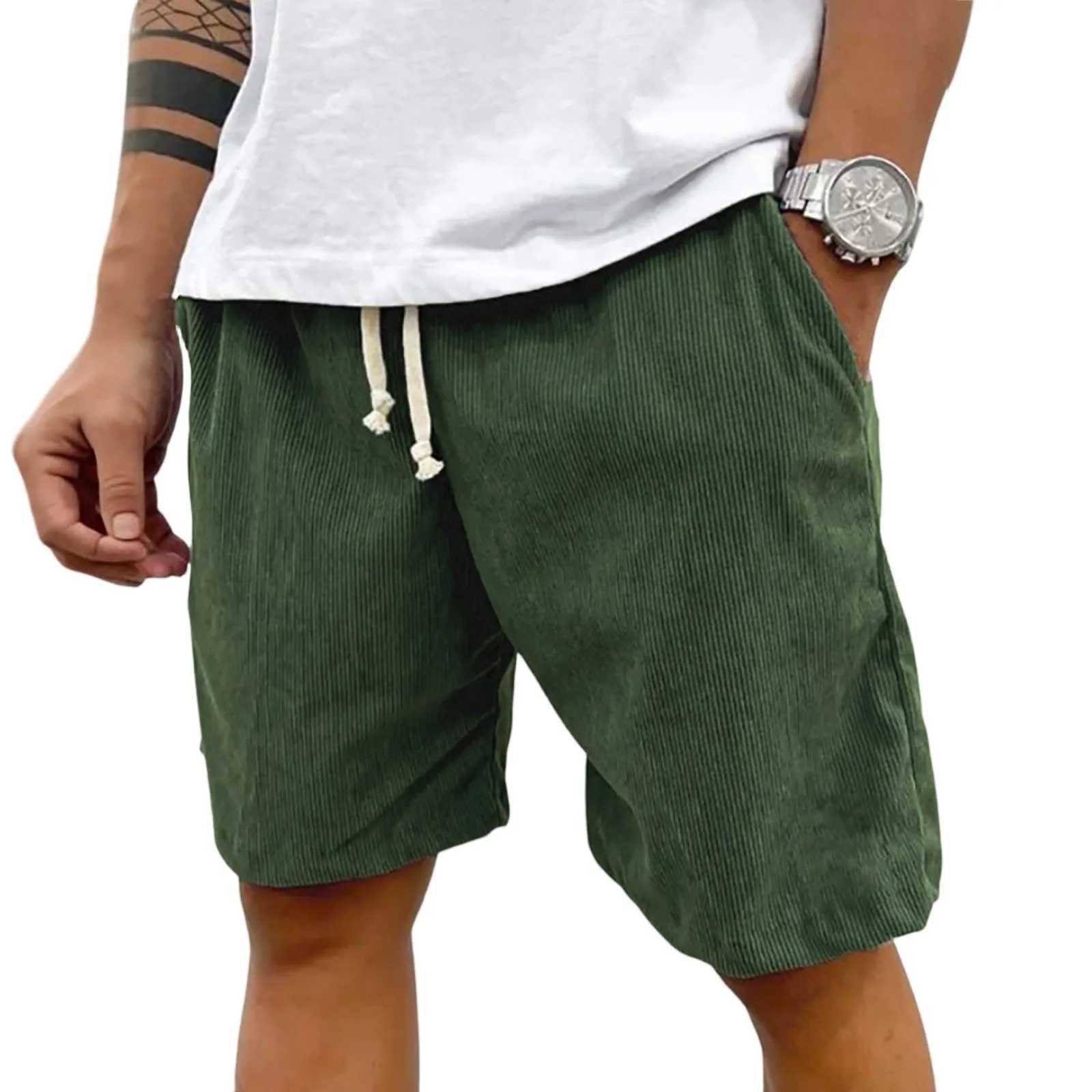Corduroy casual shorts for men Spring and summer casual shorts elastic waist fitness working shorts solid color short pants XJ250618