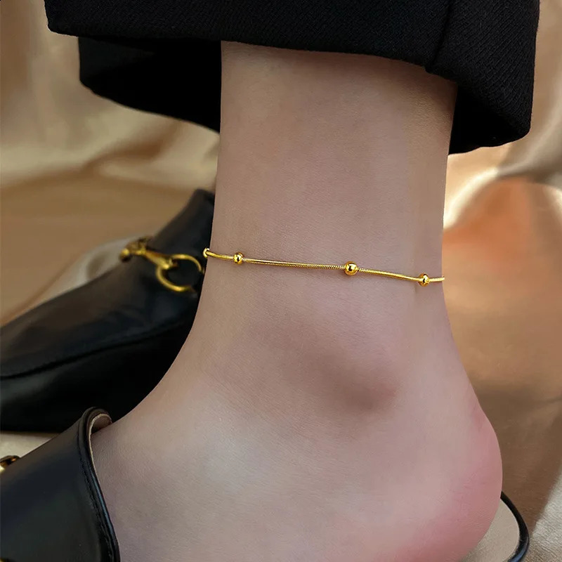 OIMG 316L Stainless Steel Small Beads Anklet for Women Girls Summer Beach Barefoot Sandals Ankle On The Leg Waterproof Bohemian 250606