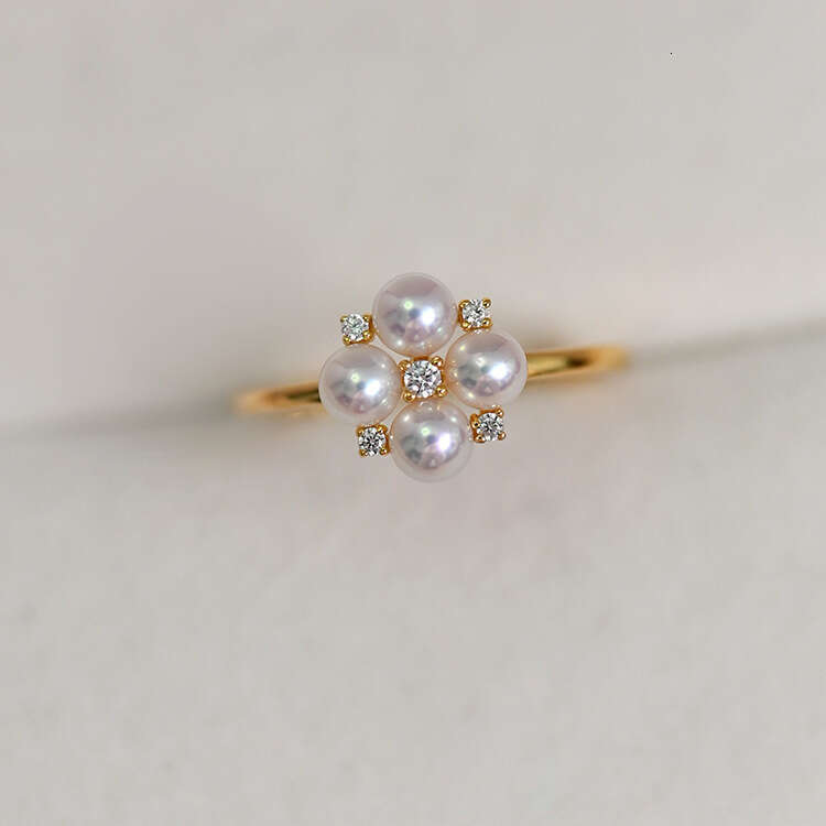 Light Luxury Same Style for Women, Elegant Versatile Fashionable Unique High-end Sense Ring with Pearl and Diamond Inlay Flower