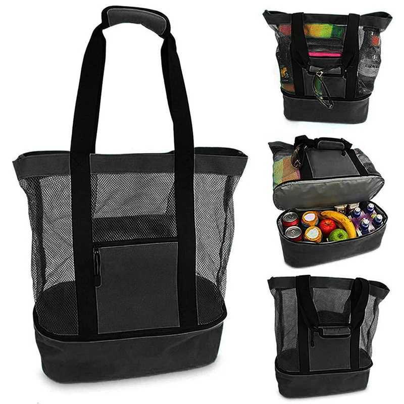 High Capacity Wen Mesh Transparent Bag Double-layer Heat Preservation Large Picnic Beach Bags Tote Off Lunch Snacks Bag B250618