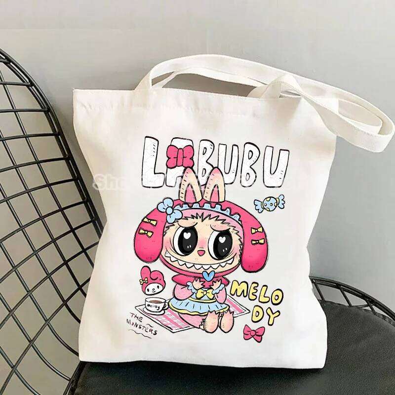 Labubu Canvas Cute Cartoon Funny Print Handbag Ladies Shopping Bag Eco Student Travel Simple Versatile Fashion Gift