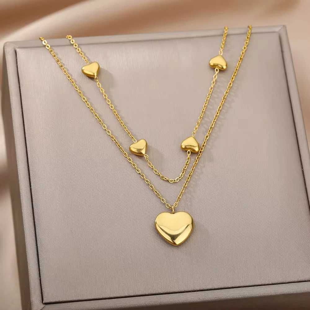 316L Stainless Steel Multilayer Heart Necklace For Women Girls Goth Gold Color Clavicle Chain Charm Choker Jewelry Birthday Gift W250618