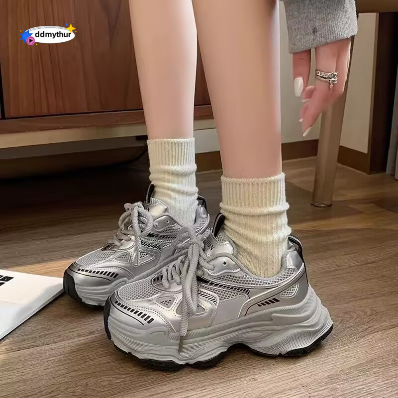 Women's Dad Sneakers 2025 Spring Summer New Thick Sole Height Increasing Mesh Breathable Versatile Lightweight Sports Casual Shoes ddmythur
