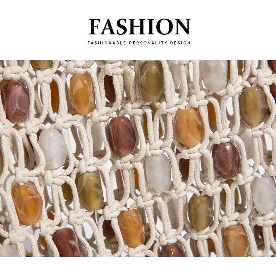 Women Beaded Summer Design Hollow-out Woven Bead Tote Shoulder Bag Female Small Handbag