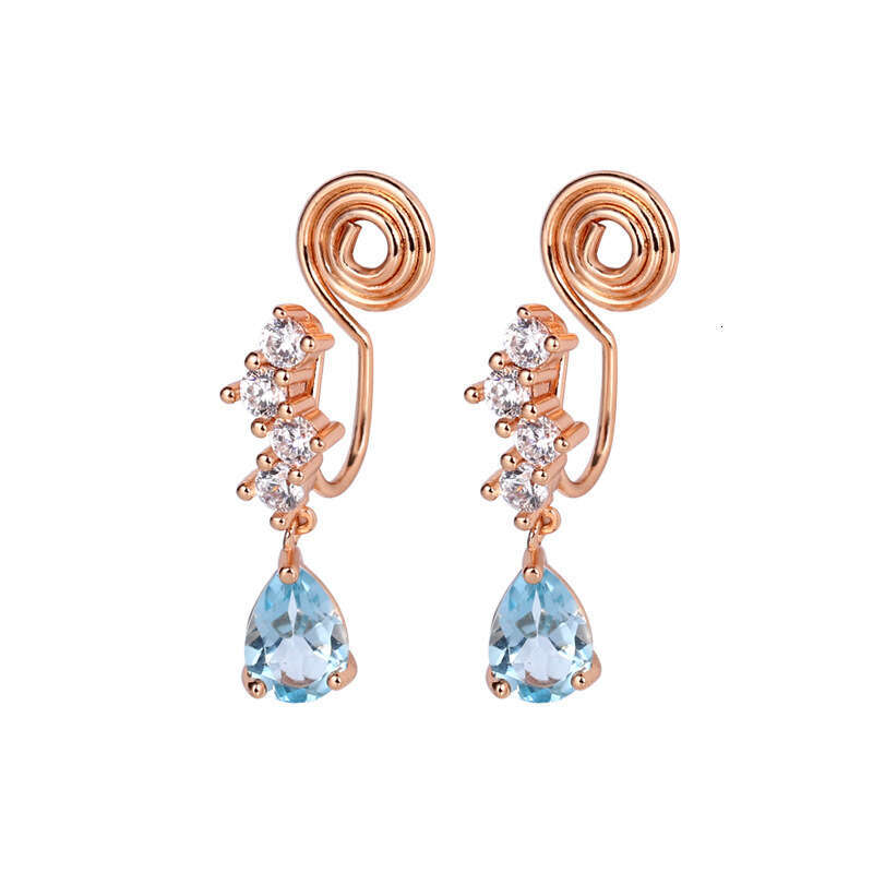 Mermaid Tears" High-End Blue Topaz Elegant Water Drop Small Earrings Painless Ear Clips for Women Without Pierced Ears Exquisite