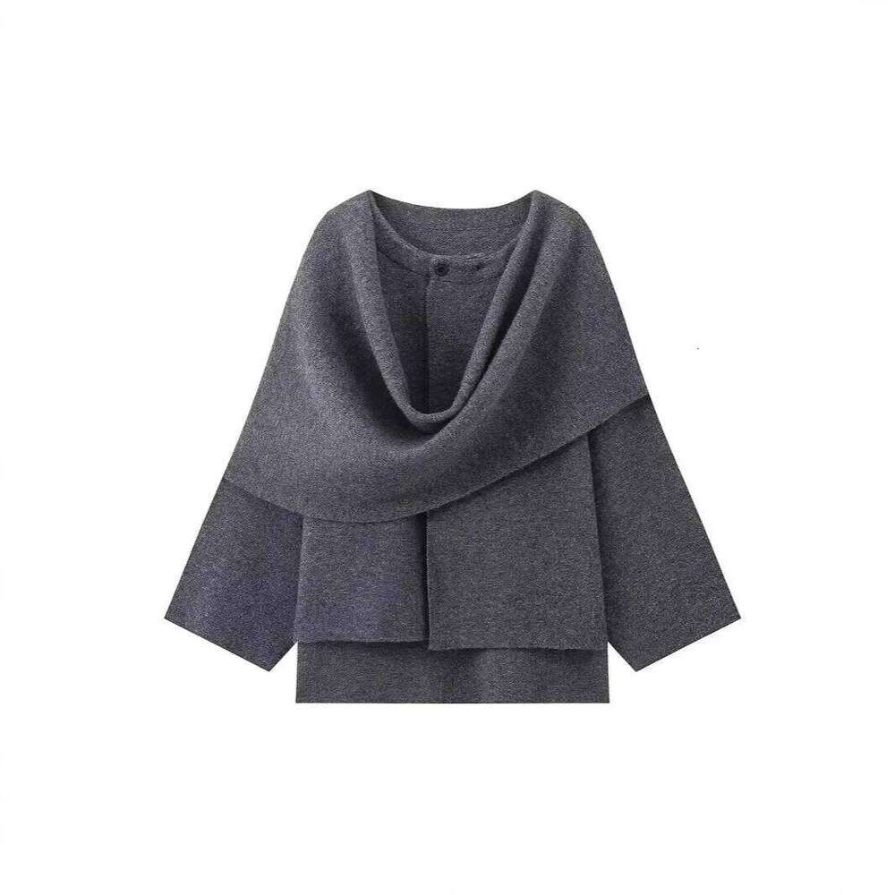 ZRWomen's Clothing Short Knit Jacket with Scarf Collar Bestseller Cross-border E-commerce Fast Delivery from Mainland China