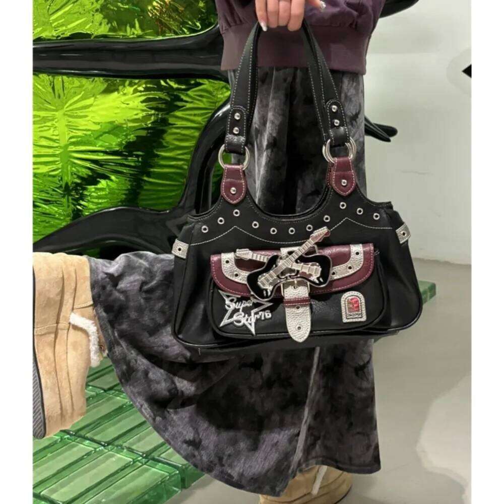 JIAERDI Gothic Punk Y2k Women Haruku Aesthetic Leather Patchwork Casual Handbag Female Vintage Black Shoulder Bags Chic