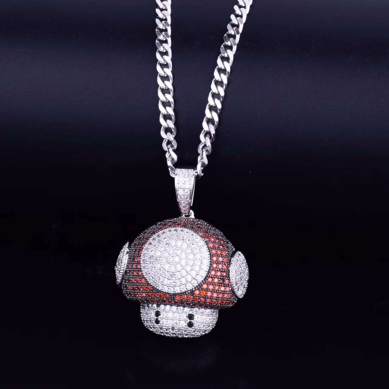 Mario Mushroom 18K Gold .925 Silver Bling Chain Pendant Necklace Stylish Moissanite Pendants Charms