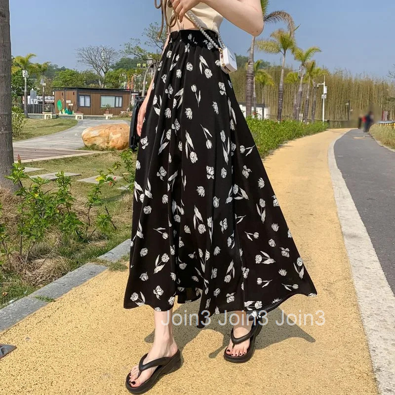 Midi Cute Long Skirts for Woman Chiffon Maxi Floral Womens Skirt Cheap A Line Chic and Elegant Kawaii Trend Casual Y2k Clothes
