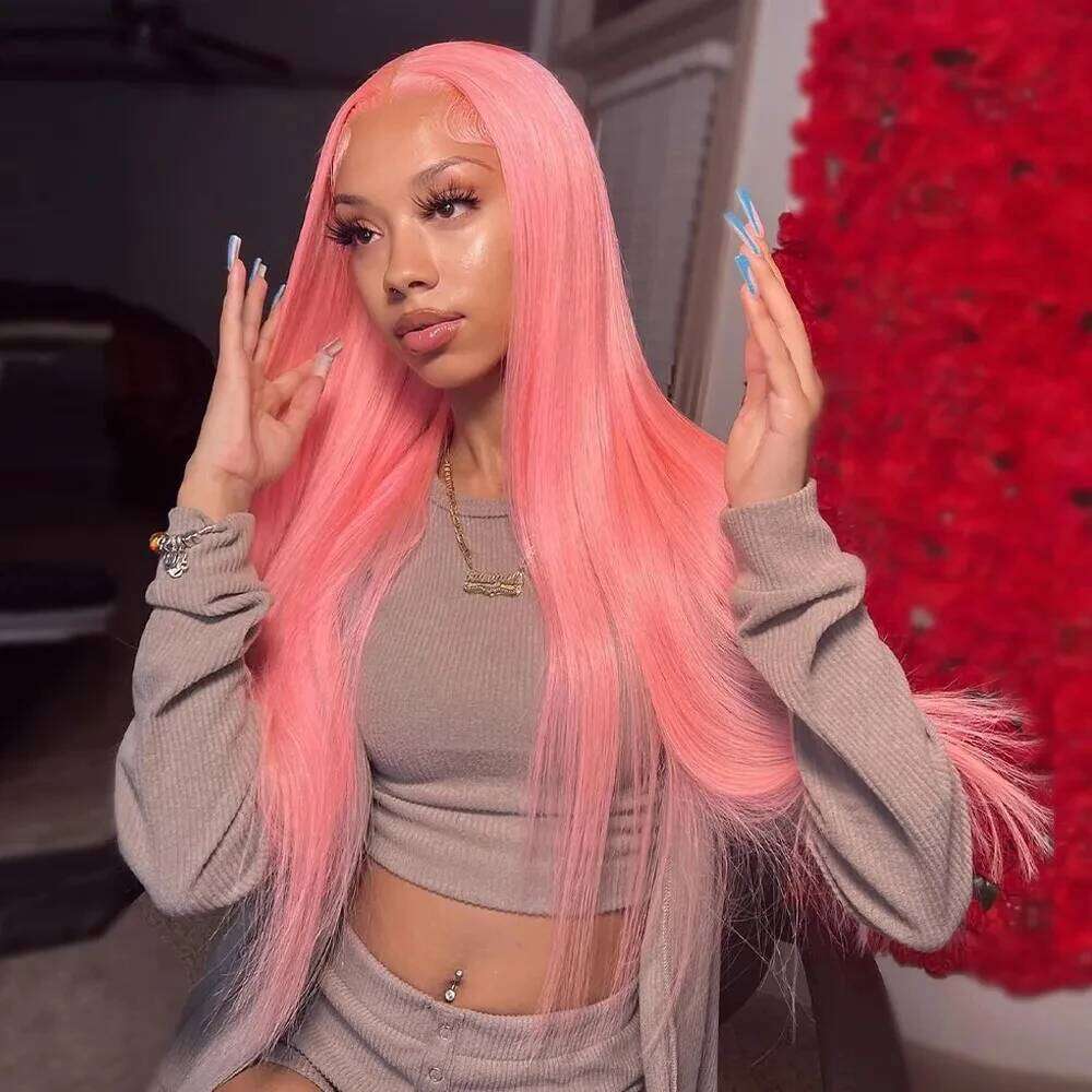 Pink Human Hair For Women 13x4 Hd Frontal Wig Brazilian 613 13x6 Colored Straight Lace Front Wigs