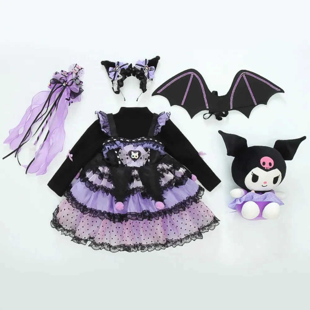 Sanrio Sanrio Kuromi Spring and Autumn Girl Cute Cartoon Dress Lolita Birthday Party Role Play Tutu Dress Child Dress Gift Christmas XJ250618
