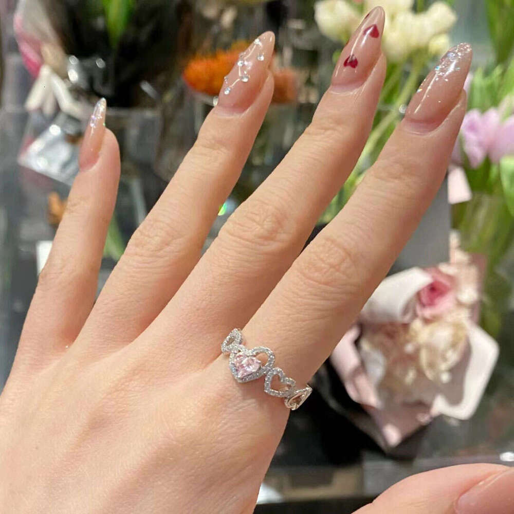 New Irregular Heartbeat Love Birthday Party Women's Internet Celebrity Style Pink Diamond Heart-shaped Open Ring
