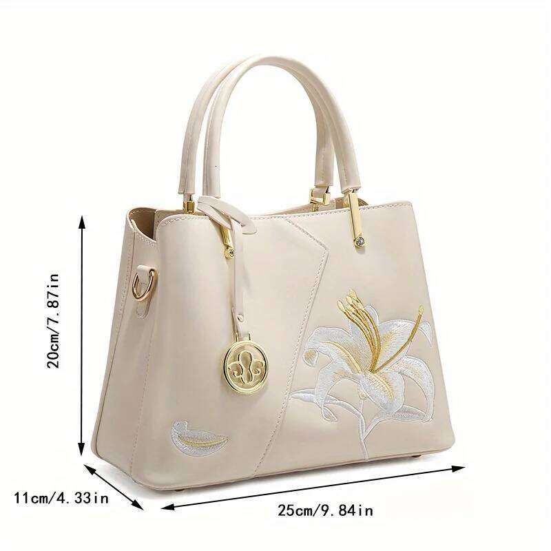 Luxurious Embroidered Handbag With Lily Flower Pattern, Pefect Match For Qipao And Other Traditional Dresses