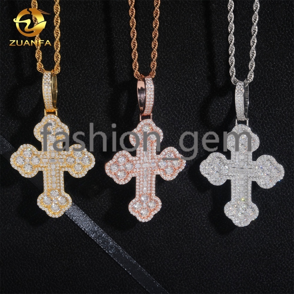 Pass Diamond Tester Hip Hop Jewelry New Design GRA Certified 925 Sterling Silver VVS Moissanite Cross Design Iced Out Pendant