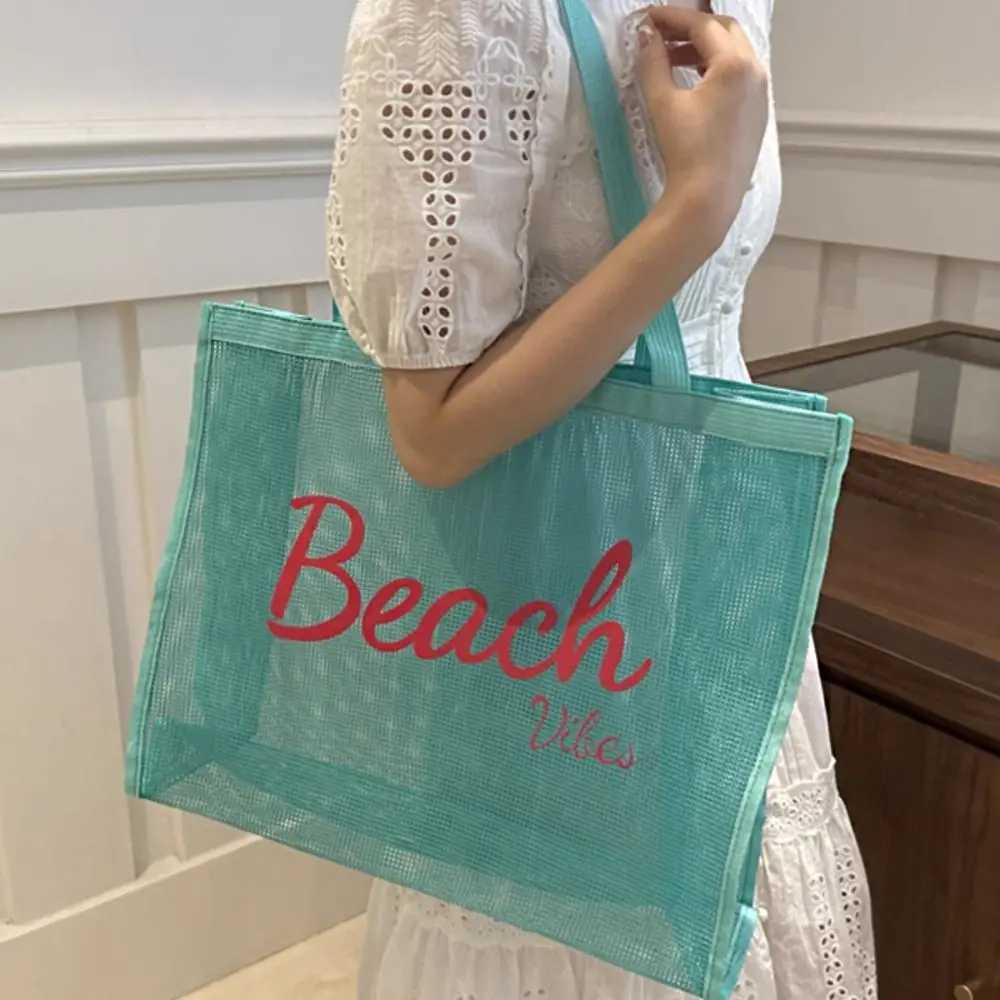 Large Capacity Beach Bag Letter Summer Transparent Mesh Bag Swimming Fitness Bag Mtifunctial Storage Bag Travel Shoder Bag B250618