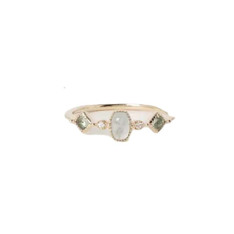 High Imitation Aquamarine Roman Glass Green Crystal Colorful Ring for Women, Niche High-end