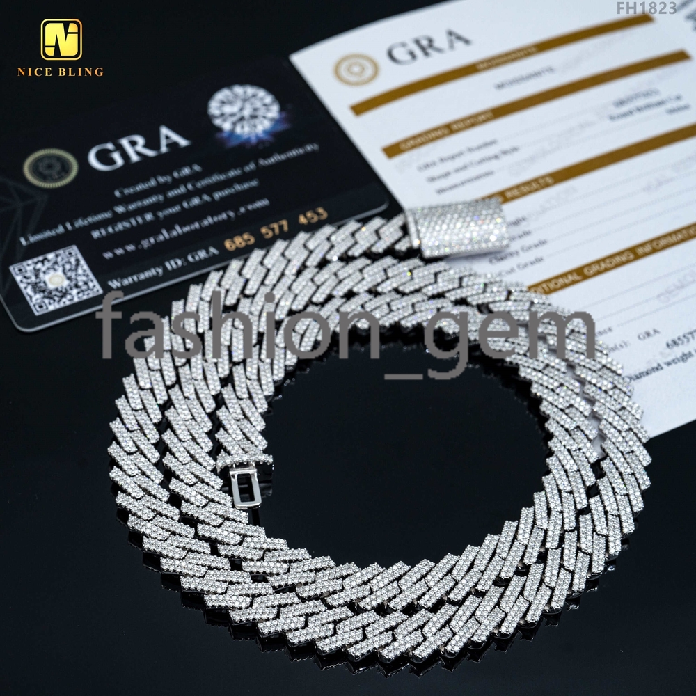 Fashion Men Cuban Link Chains 925 Silver Jewelry Hip Hop Necklace Rhodium Plated 10mm Moissanite Diamond Necklace Bracelet