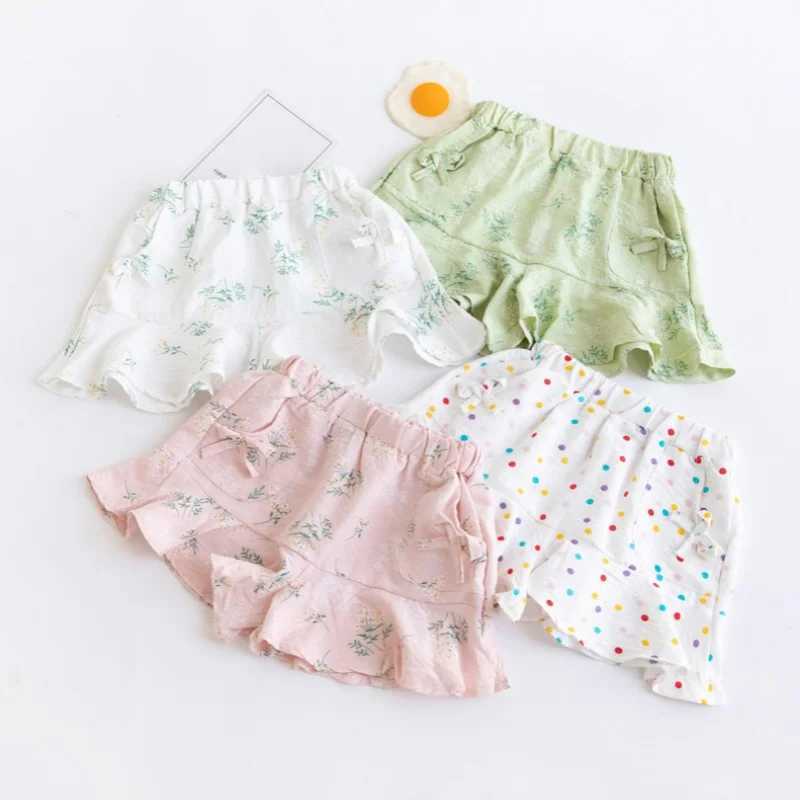 Childrens Short Pant For Girls Cotton Print Kids Girl Shorts Summer Thin Sweet Pocket Bow Short Trousers 3-8T Clothing OutwearC250617