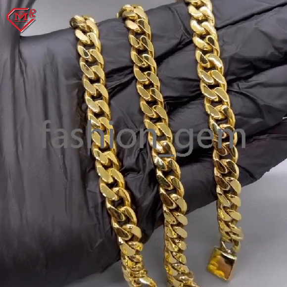 10mm Cuban Chains Custom Moissanite Clasp 10k 14k 18k Gold Plated 925 Sterling Silver Cuban Link Chain
