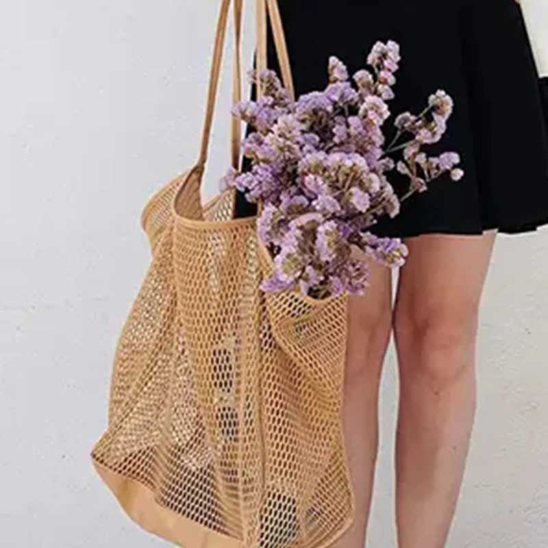 Wen Large Capacity Mesh Beach Travel Shoulder Bag Casual Shopper Totes Childrens Beach Toy Storage Bag Ladies Handbag Net Bag B250618