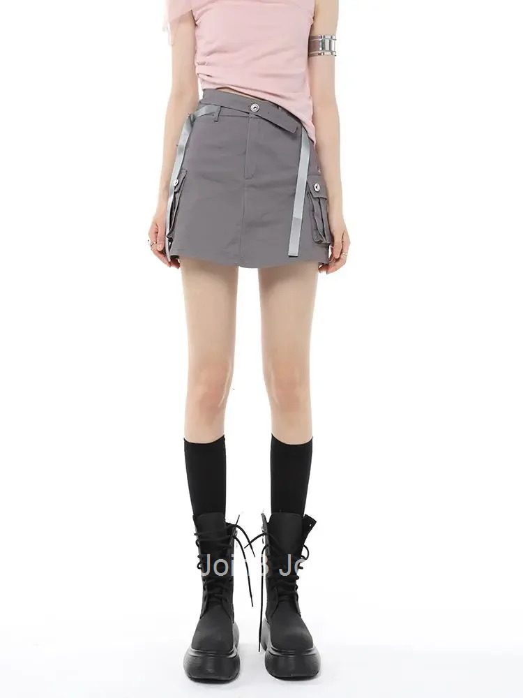 High Waist Cargo Tight Zipper Woman Skirt Wrap Skirts for Women Grey Y2k Vintage Quality Clothing Trend 2025 Streetwear Summer V