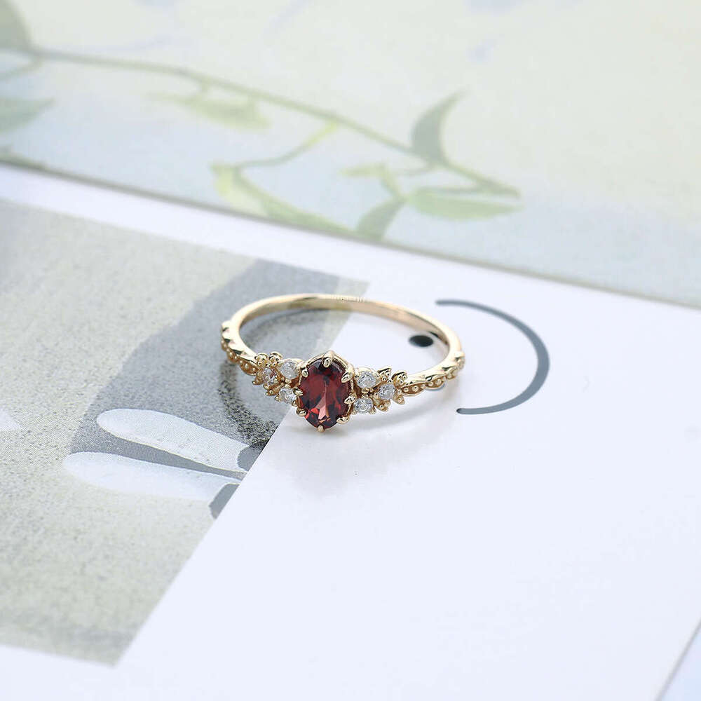 High Red Pomegranate Flower Light Luxury Palace Simple Women's Imitation Natural Amethyst Hand Jewelry Ring