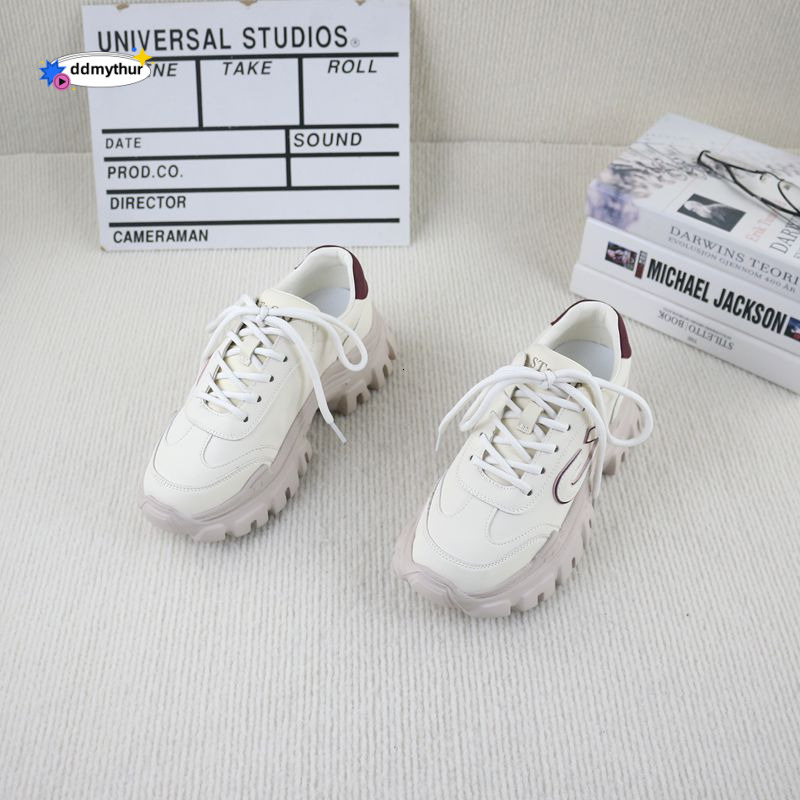 53 Genuine Leather Cowhide Spring and Autumn New Style Clearance Platform Thick Sole Fashion Versatile Comfortable Women's Casual Sports Dad Shoe