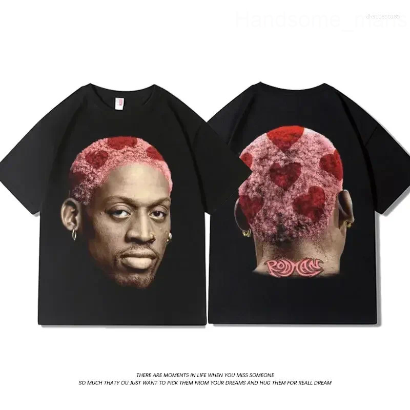 Mens T Shirts American Retro Basketball Rodman Printed T-shirt Summer Round Neck Pure Cotton Short Sleeve Men Women Sports Leisure Ins
