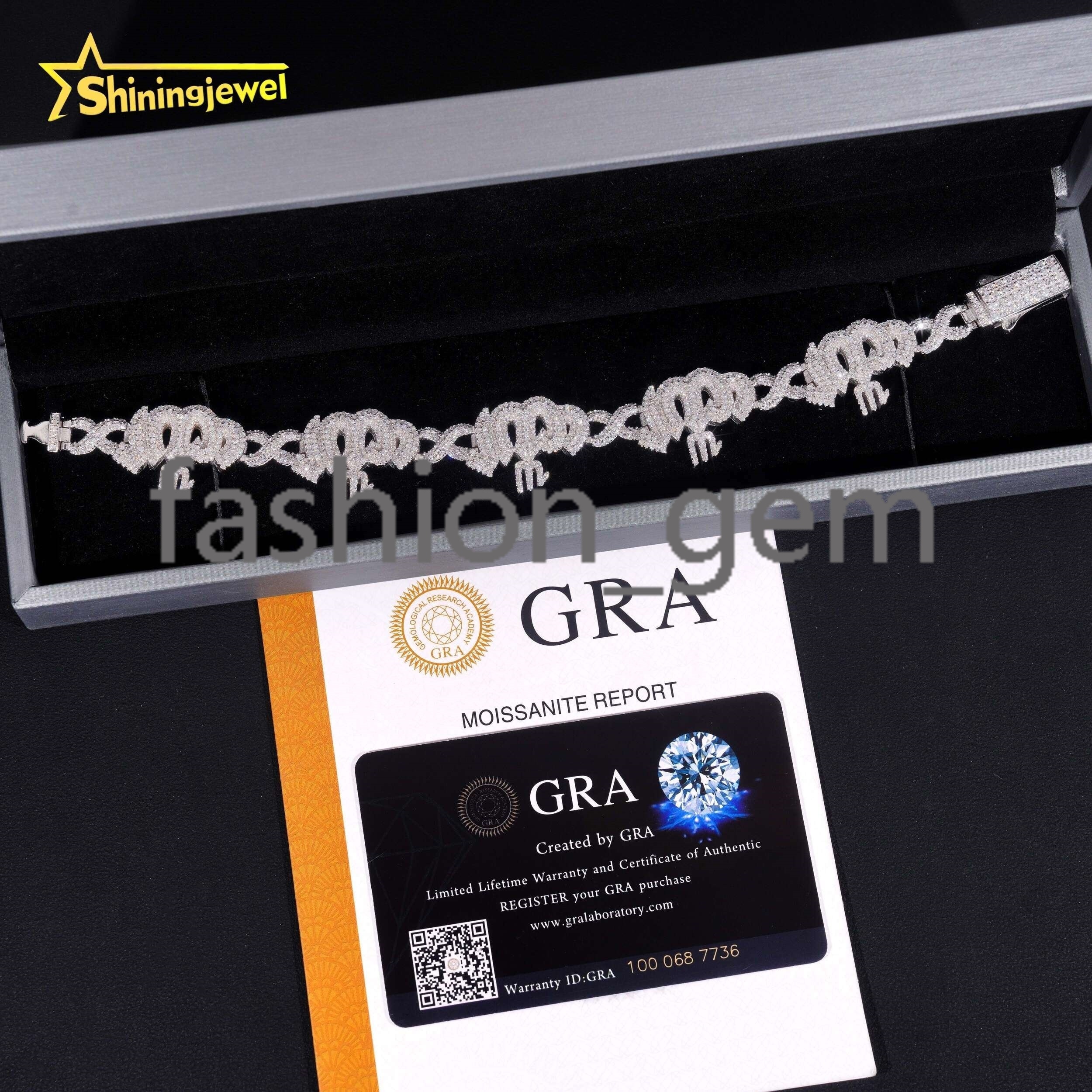Fashion Fine Jewelry Sterling Silver 925 Vvs Moissanite Lab Diamond Hip Hop Iced Out Jewelry Cuban Link Chain Bracelet Men