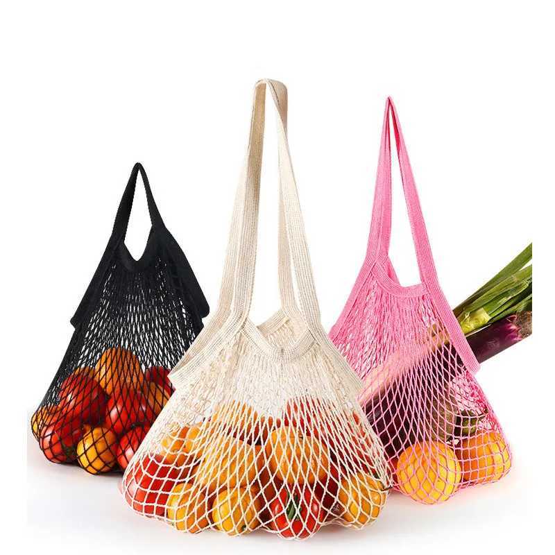 Portable Reusable Grocery Bags Vegetable Bag Washable Cotton Mesh String Organic Organizer Handbag Short Handle Net Tote B250618