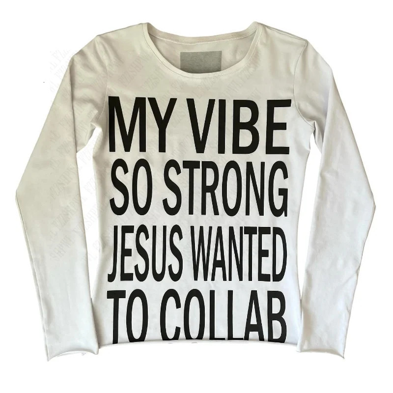 Vintage Y2k Womens Tshirt White Trash Monogram Print Cross Pattern Long Sleeve Harajuku Aesthetic Street Summer 250617