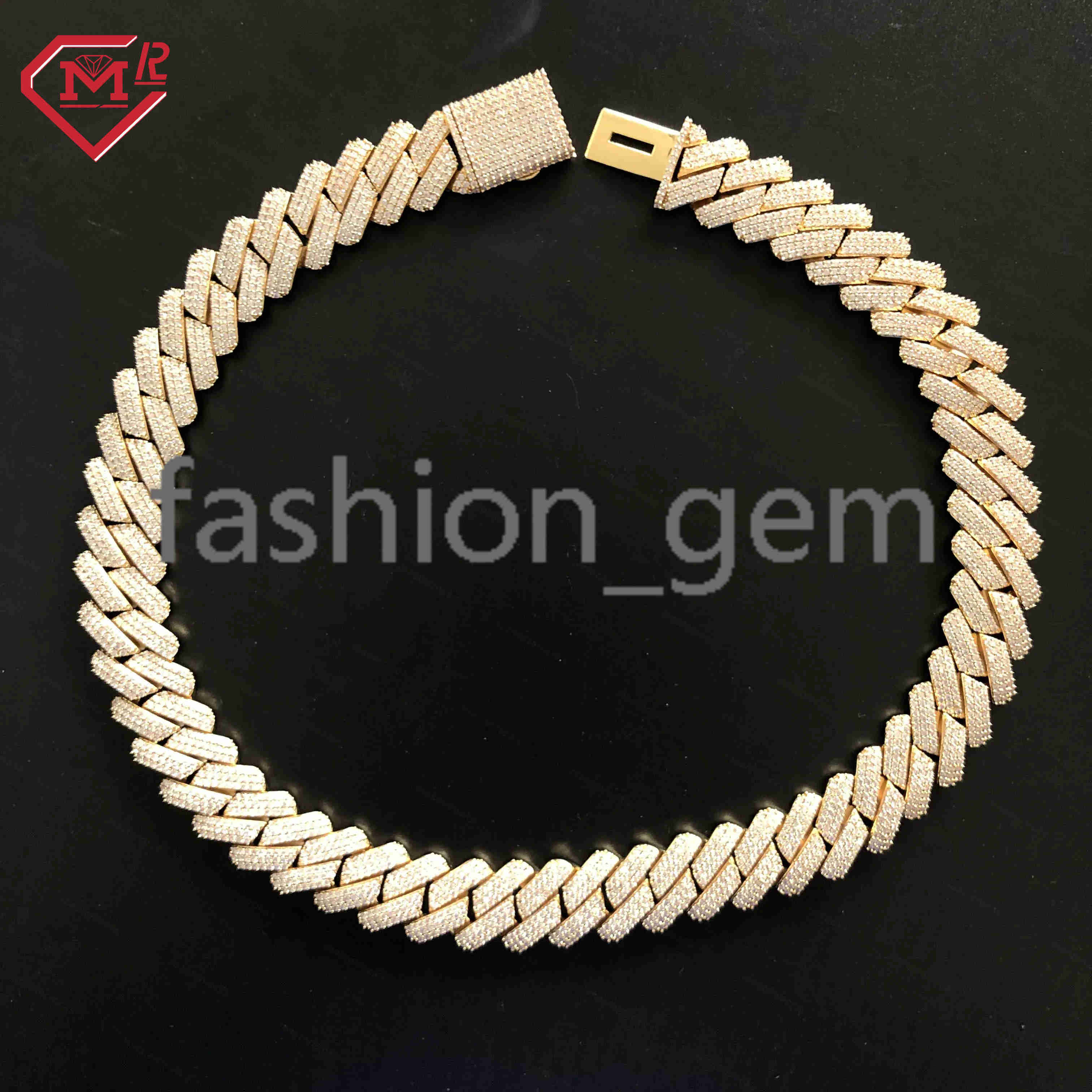 Full Iced Out Moissanite Cuban Chain Heavy 17mm Prong Setting Necklace 925 Silver Vvs Hip Hop Cuban Link Chain