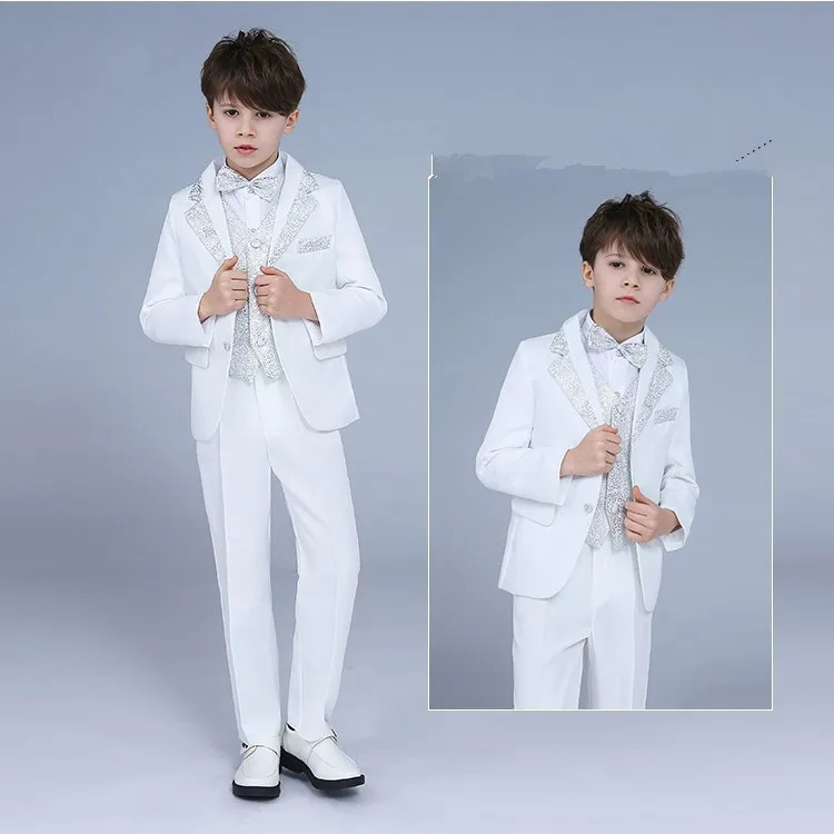 Kids Blazer 5Pieces/Set Jacket Vest Pants Shirt Bowtie Wedding Birthday Party Dress Boys Slim Fit Ceremony Pography Costume 250617
