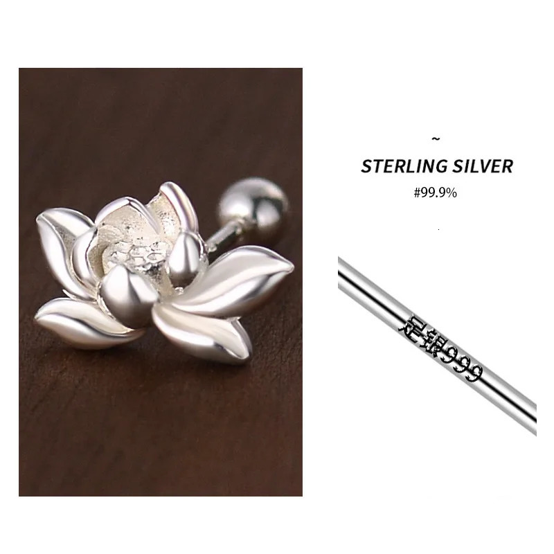 925 Sterling Silver Lotu Flower Stud Earrings for Women Vintage Plant Mini Korean Fashion Earring Piercing Jewelry 250618