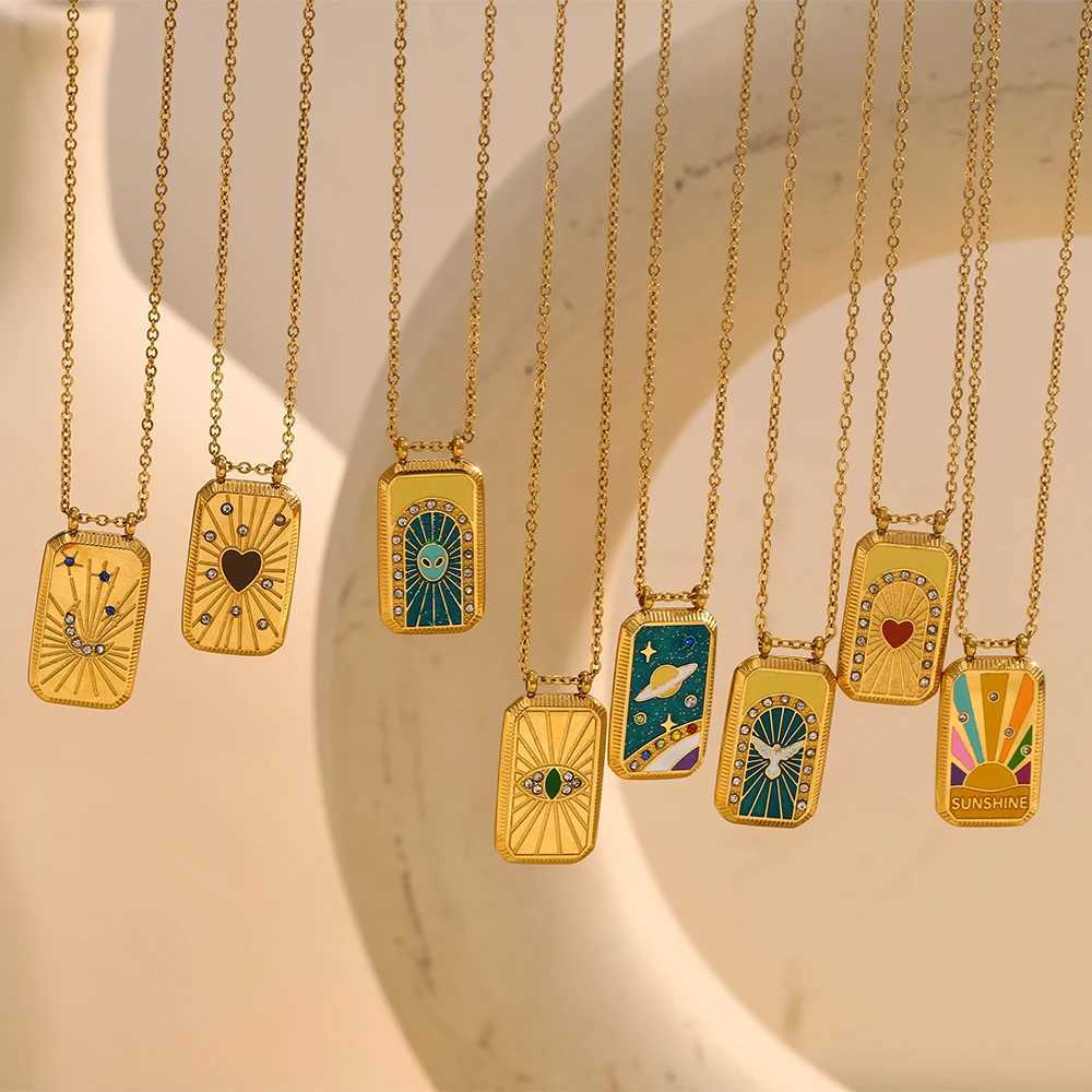 E.B.belle Multicolor Rectangle Tarot Cards Series Pendant Necklace Stainless Steel 18K Gold Plated Womens Jewelry W250618