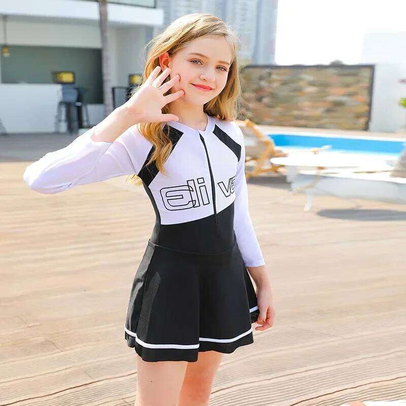 Long-sleeved One-piece Quick-drying Children's Elementary and Middle School Students Girls Sunscreen in Swimsuit
