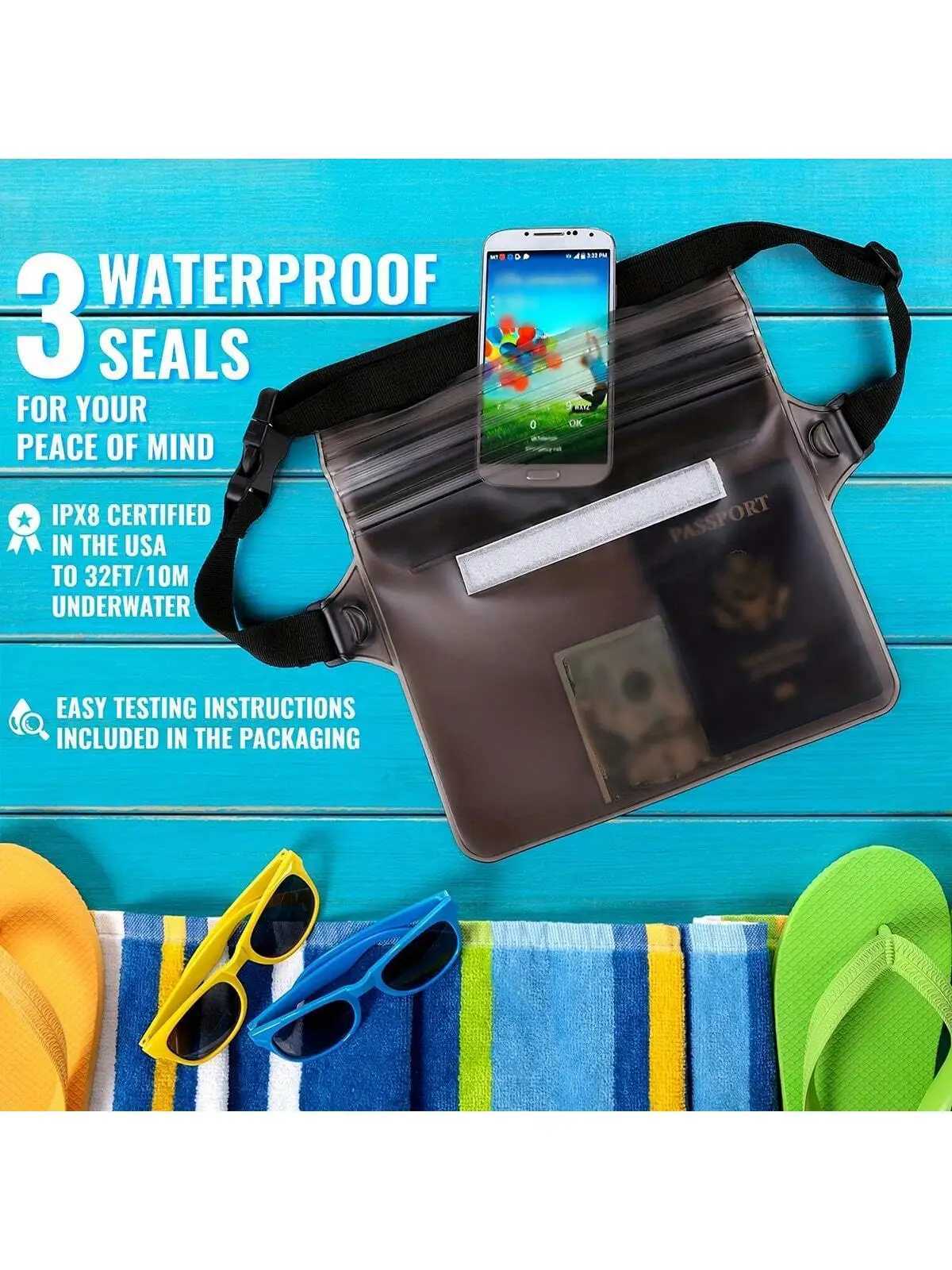 2pcs Summer Outdoor Sports Waterproof Pouch PVC Waterproof Waist Bag Beach Bag Beach Waterproof Mobile Phone Bag Three Layers S B250618
