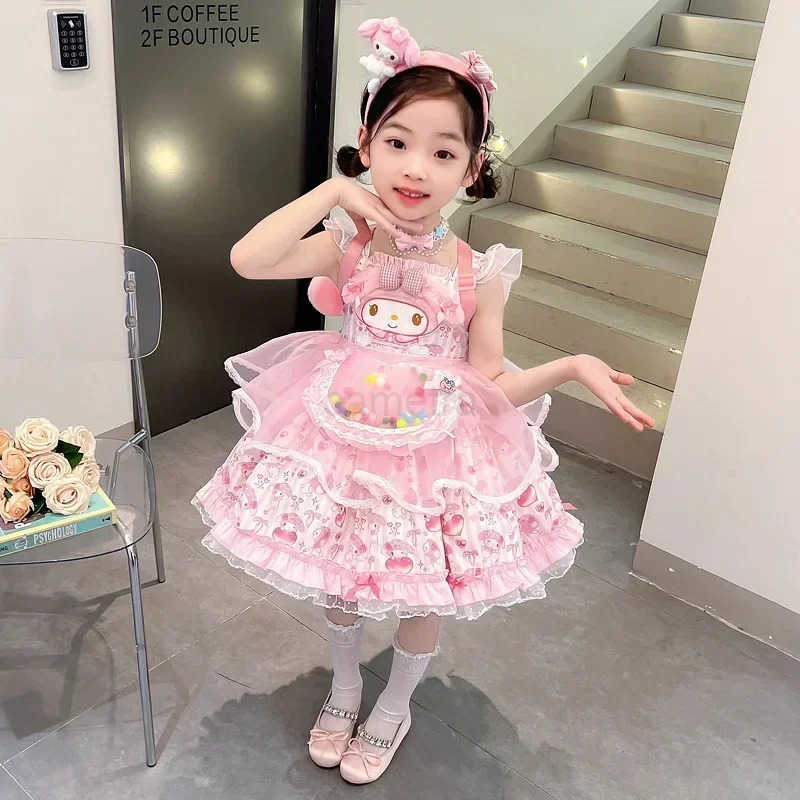 Sanrio Sanrio Cosplay Mymelody Lolita Princess Dress Summer Children Costume Dress Puffy Skirt Suit Cute Girl Birthday Kawaii Gifts XJ250618