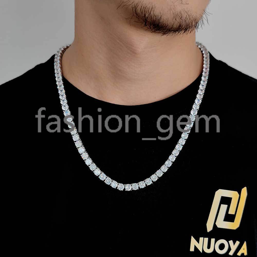 Womens 5mm Silver Plated Bling moissanite Tennis Chain Necklace Hip Hop Iced Out Diamond Necklace Fine Jewelry for Gift