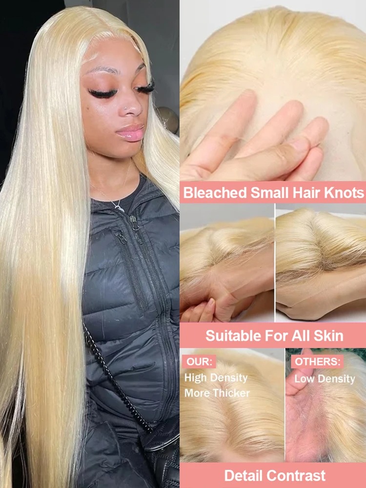 250 Density Straight 613 Blonde Lace Front Human Hair Wig 40 Inch HD Transparent 13x4 13x6 Lace Front Wigs Colored Wig For Women Synthetic