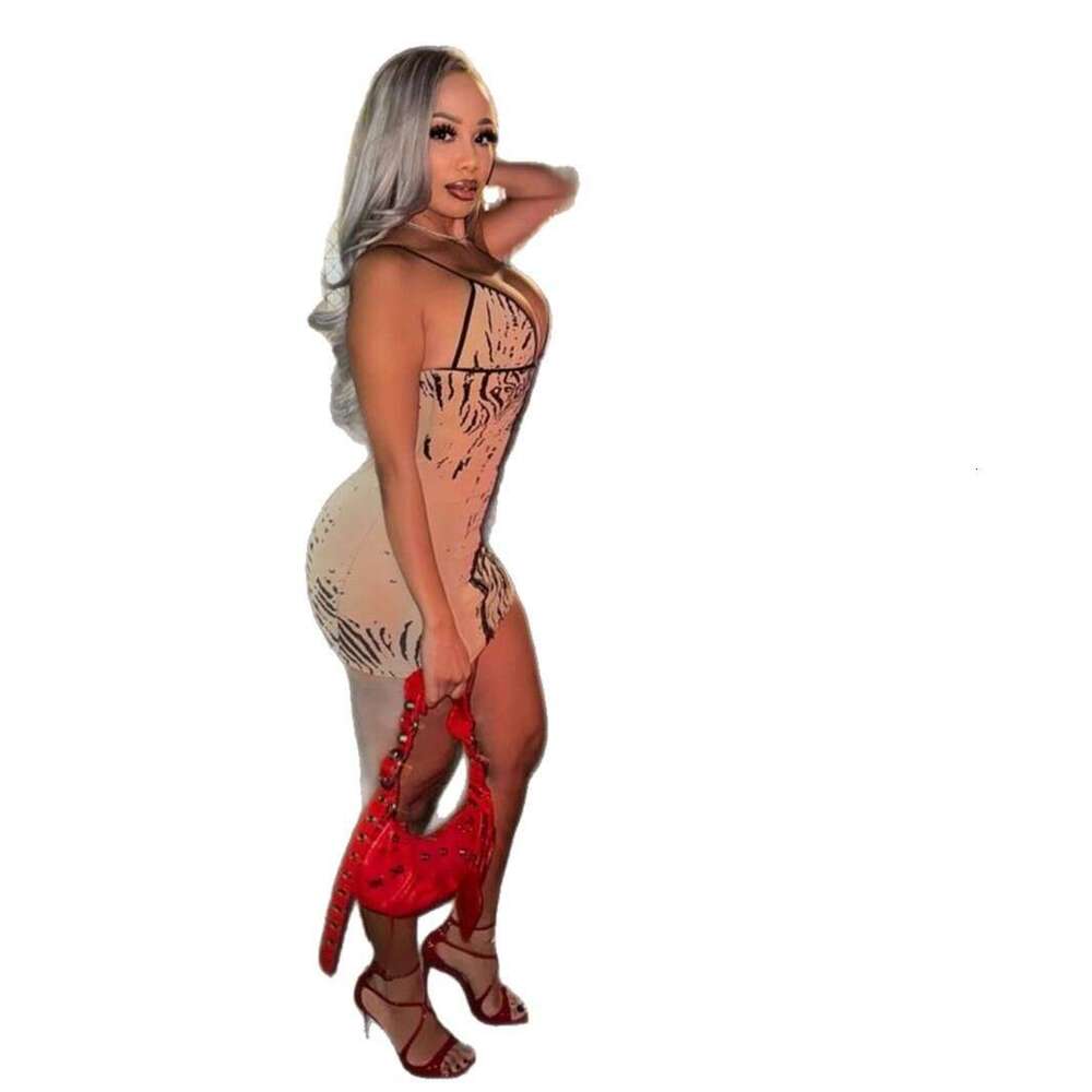 New Women's Sexy Fashion Spicy Girl Strapless Printed Sleeveless Dress B5