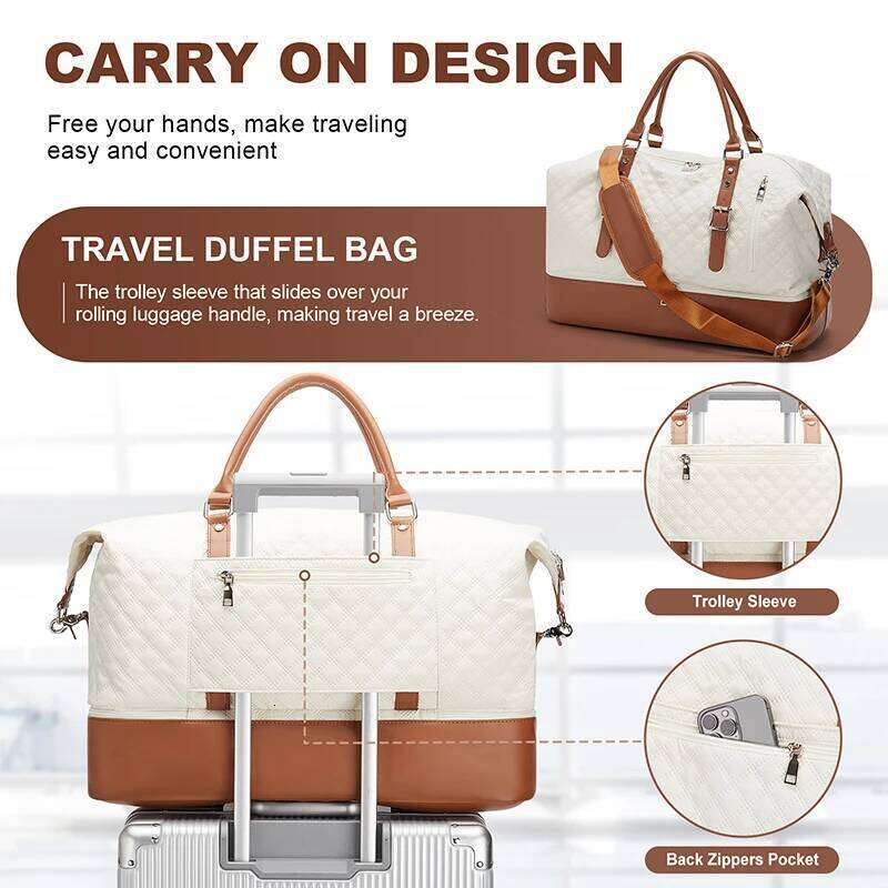 Weekender Bags Women Large Overnight Weekend Duffel Carry On Shoulder Tote Canvas Bag For Travel Business Gym
