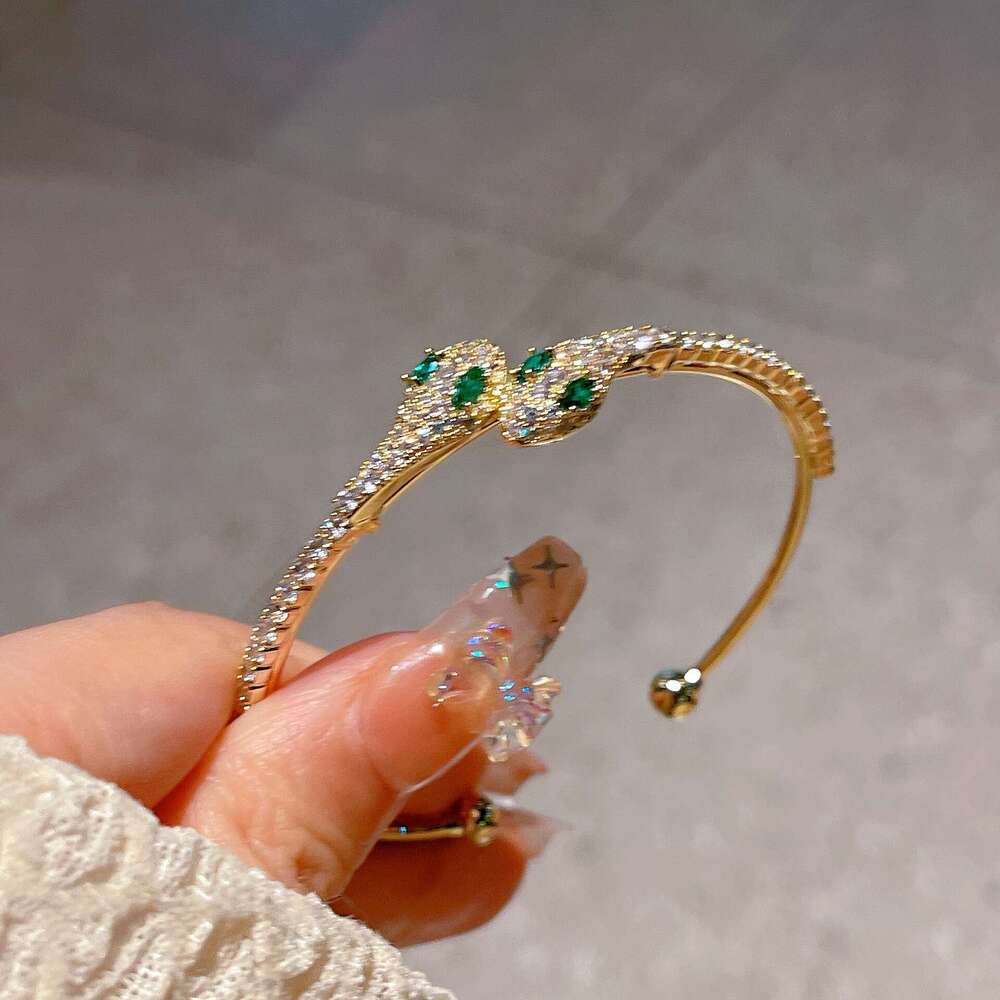 Golden Little Spirit Snake 2023 Adjustable Open Full Dia Shiny Sparkling Bracelet