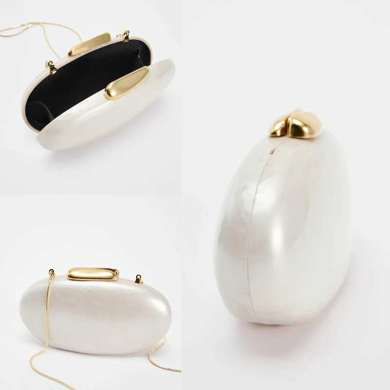 Egg Shape Clutch Bag Acrylic Purse Women Wedding Evening Party Cute Ivory Pearl Color Purse Handbag Summer New 2024 Z250618