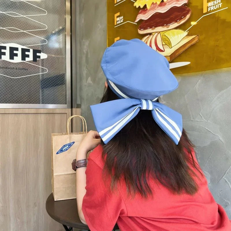 Oversized Bow Beret for Women Summer Ins Striped er Berets Hat Niche Painter Cap Japanese Sailor Hats 250604