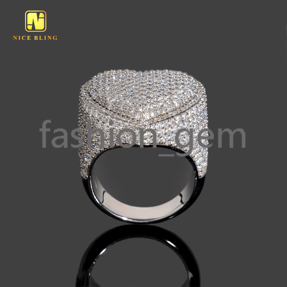 Pass Diamond Tester Heart Shape Hip Hop Rapper VVS Moissanite Fine Jewelry Diamond Iced Out Jewelry 925 Silver Ring for Men